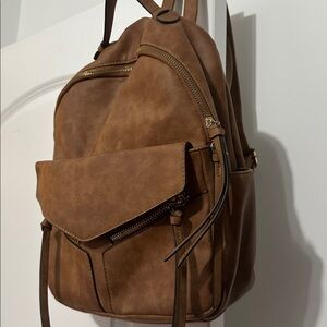 Brown Faux Leather Backpack - Casual Daypack